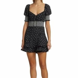 Alice + Olivia Crawford Mini Dress Womens 6 Black White Polka Dot Puff Sleeve